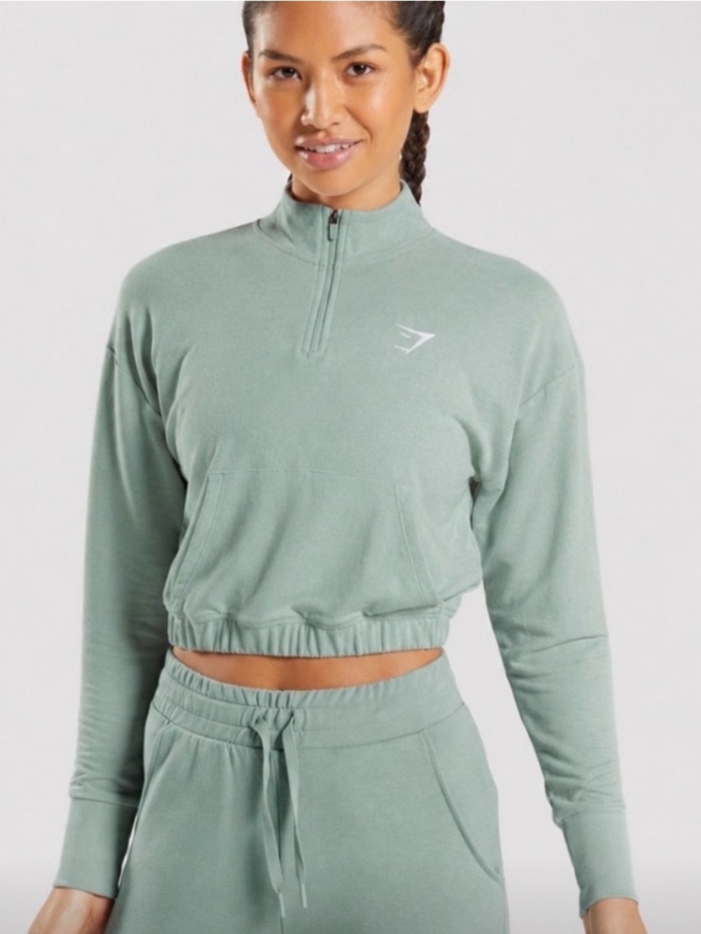 Gymshark Gym Crop Half-Zip Pullover Top in Sage